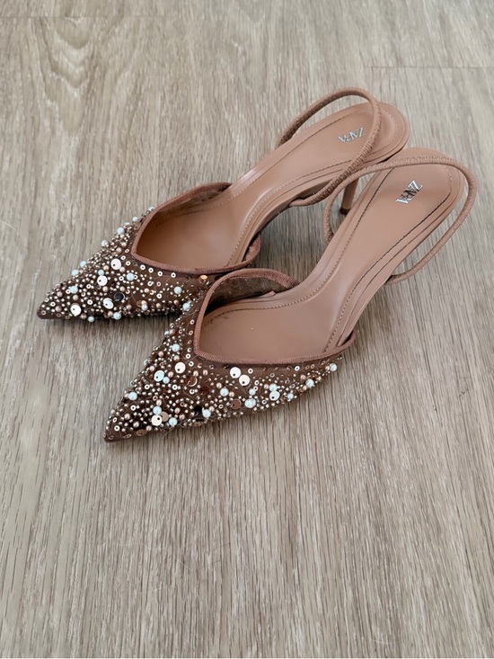 Zara Shoes - Zara Brown Embellished Pointed Slingback Heels